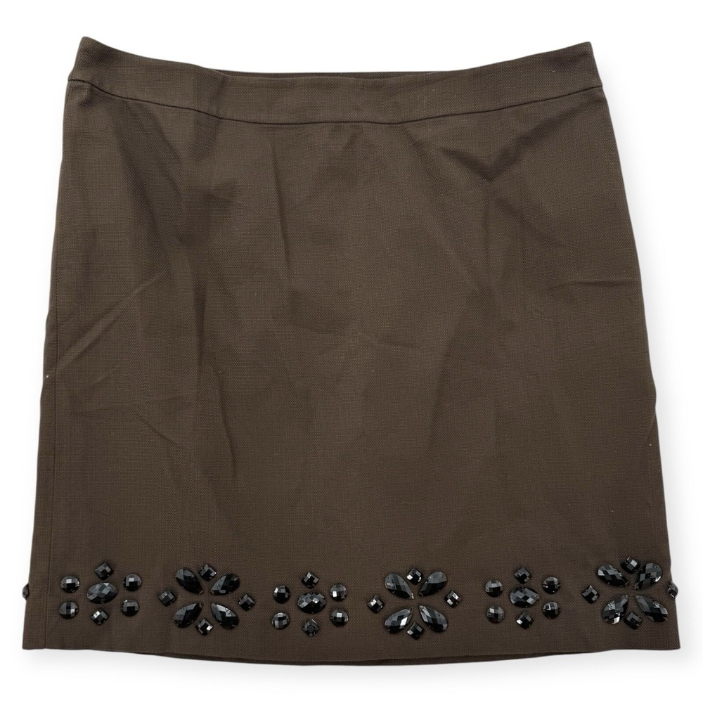 Ann Taylor Brown Cotton Silk Bead Trim Mini Skirt Womens 14 Short Twill 83258435